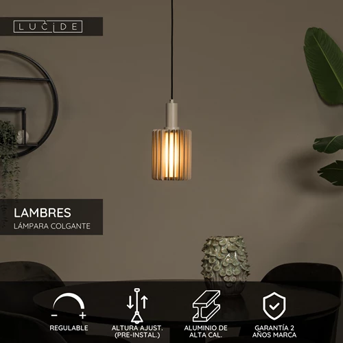 Lucide LAMBRES - Lámpara colgante - Ø 15 cm - 1xE27 - Taupe - USP